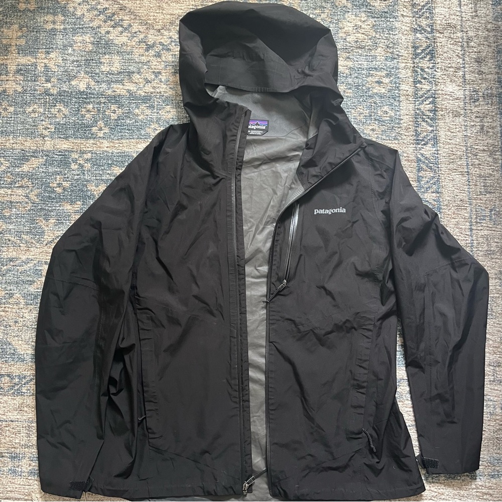 Patagonia Calcite GTX Full Zip Hooded Black Rain Jacket Women's XL Extra Large